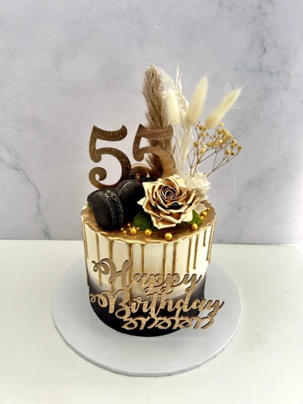 Black & Gold Cake with Sugar Flowers