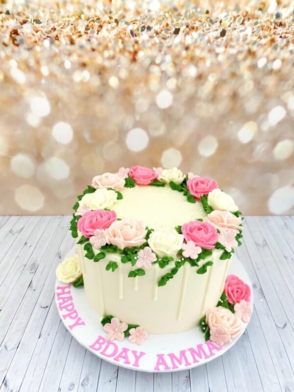 Buttercream Floral Cake with White Chocolate Drip