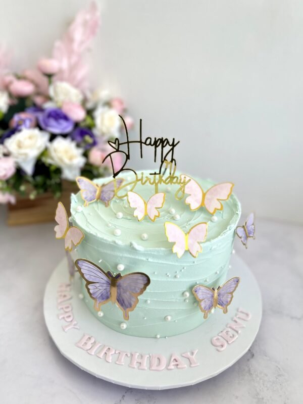 Pastel Blue Cake with Butterflies