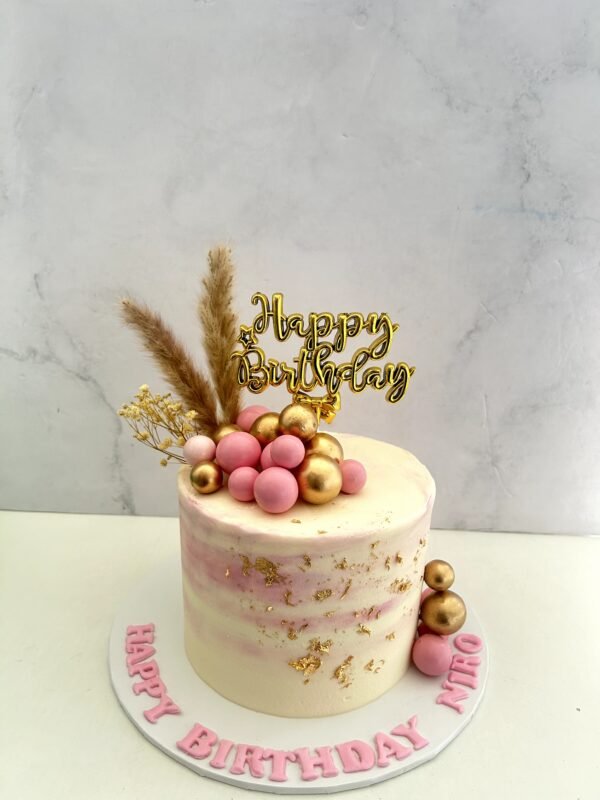 Pink and gold birthday cake in buttercream 1.5kg Rs8500