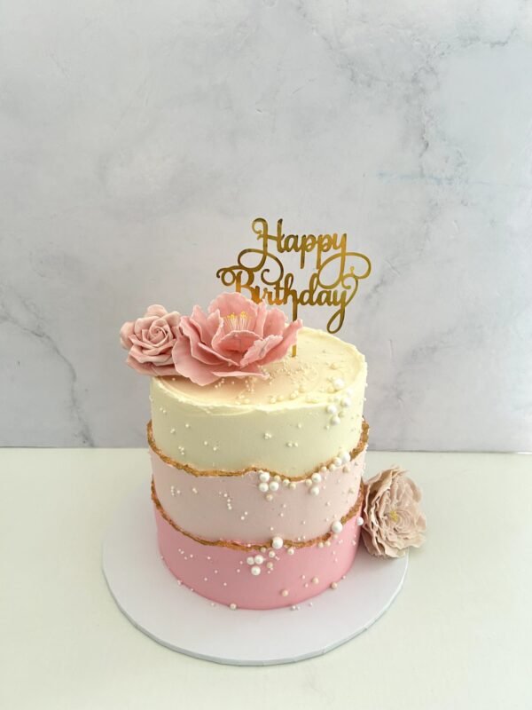 Pink Fault Line Cake with Sugar Peonies & Roses