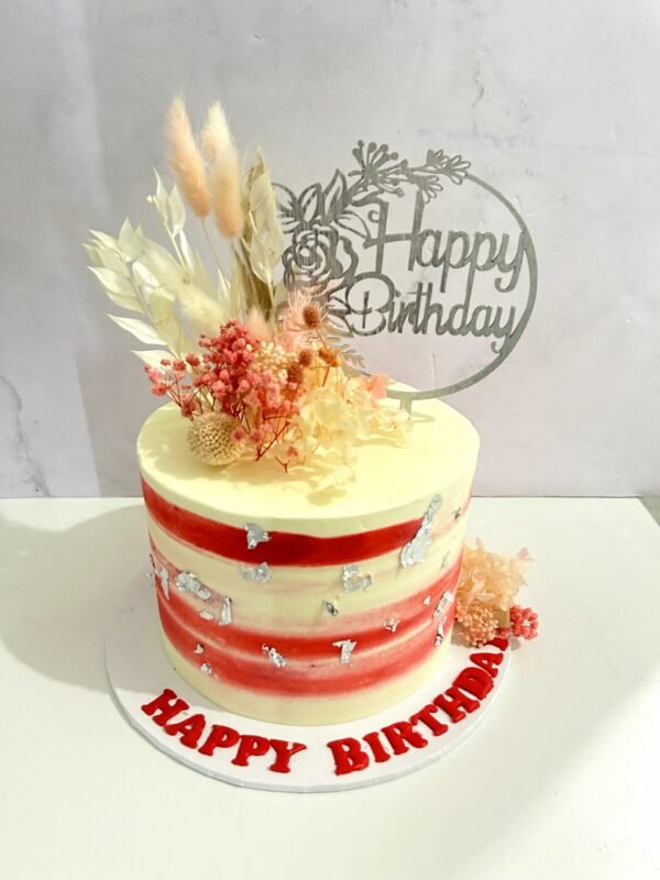 Red & White Birthday Cake with Edible Silver