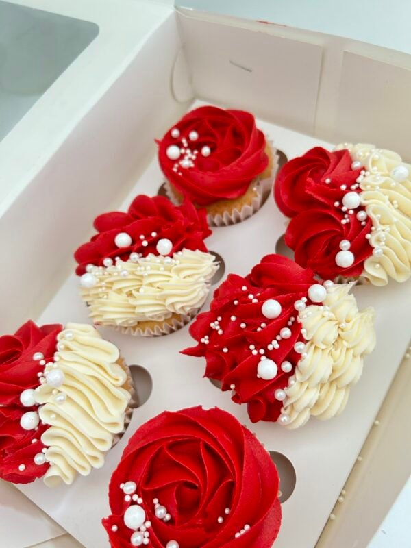 Red and white cupcakes set of 6